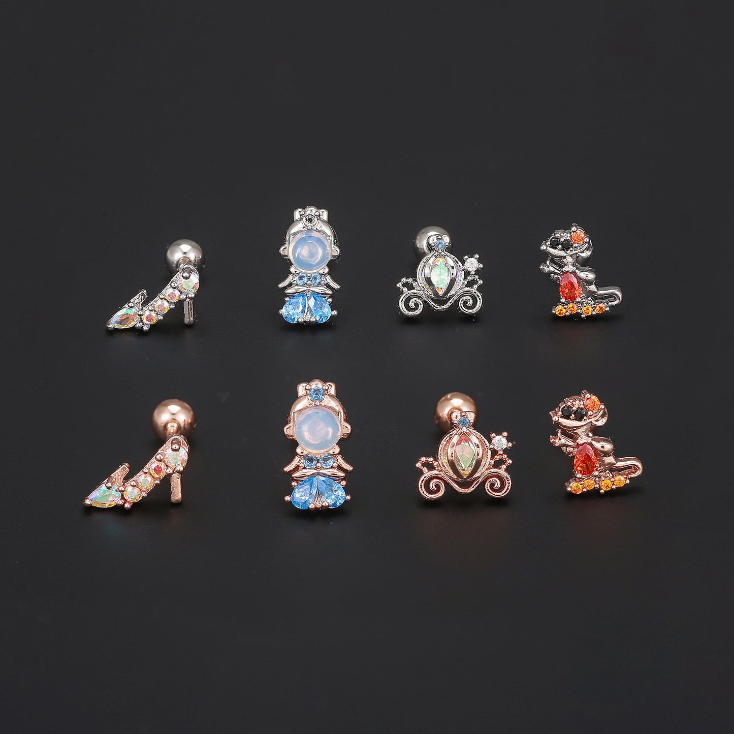 1 Piece Geometric Brass Zircon 18K Gold Plated Animal Ear Studs