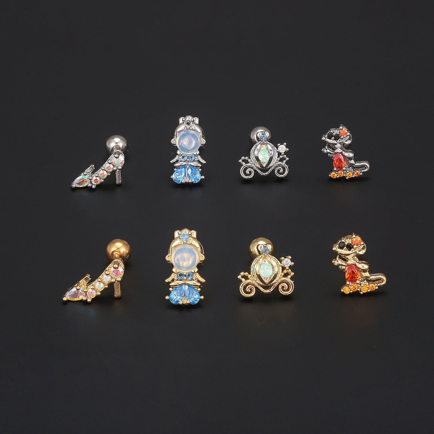 1 Piece Geometric Brass Zircon 18K Gold Plated Animal Ear Studs