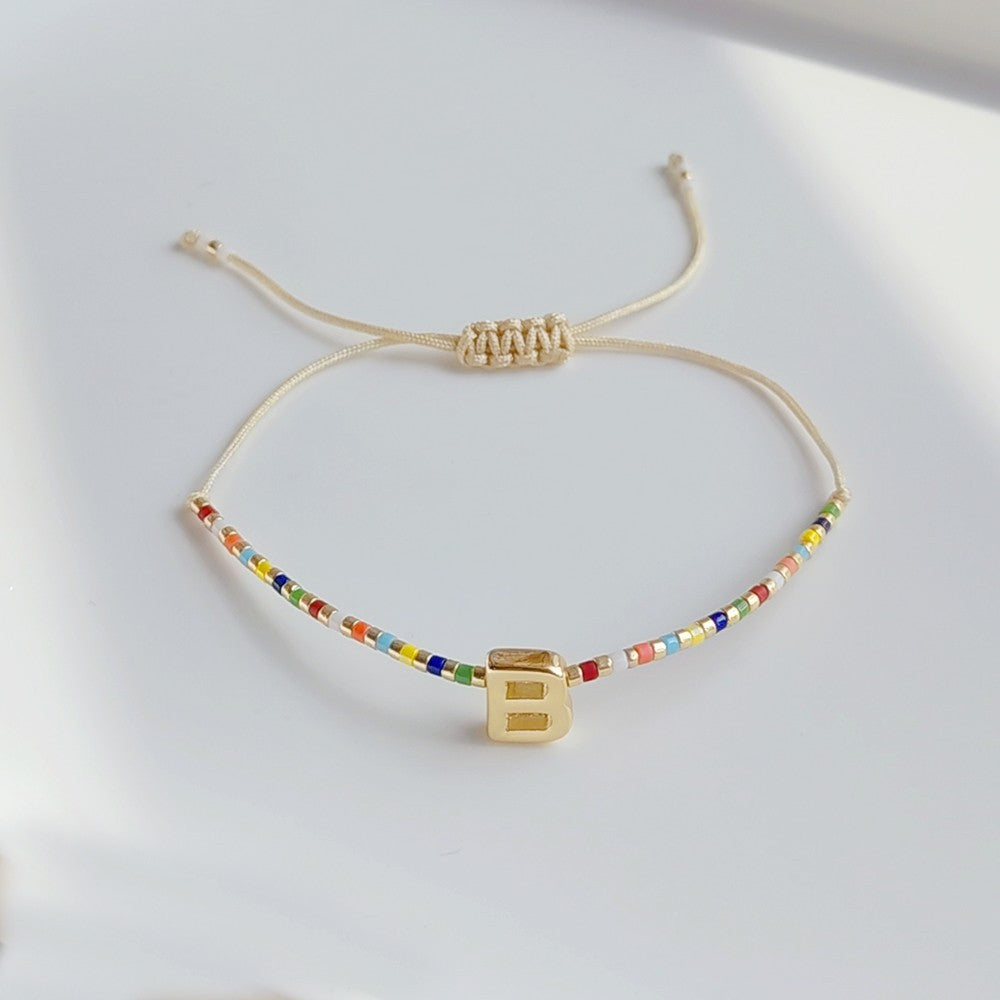 18K Gold Plated Bohemian Miyuki Beaded Adjustable Letter Bracelet for Women