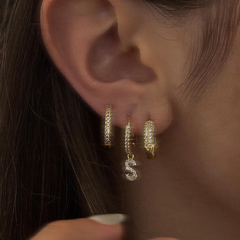 Elegant Alphabet Zircon Inlay Stainless Steel Earrings for Women