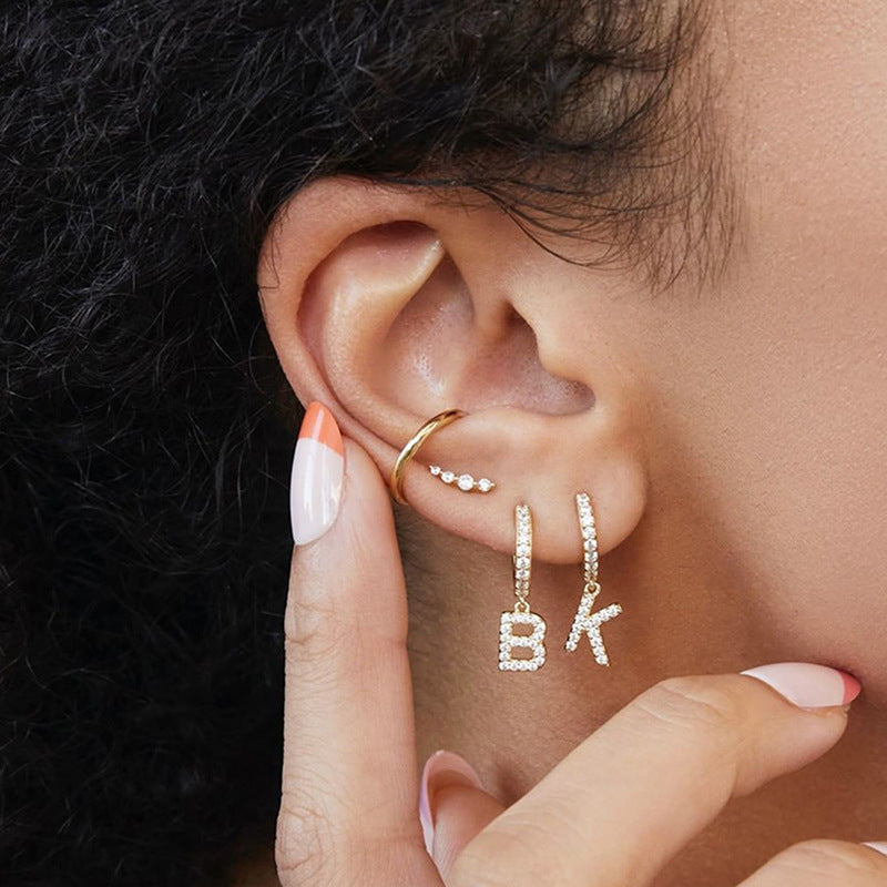Elegant Alphabet Zircon Inlay Stainless Steel Earrings for Women