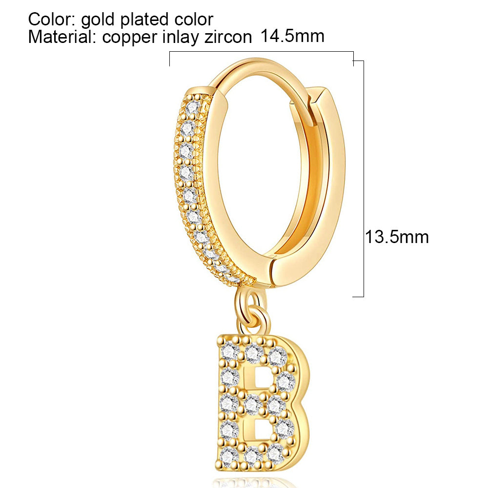 Elegant Alphabet Zircon Inlay Stainless Steel Earrings for Women