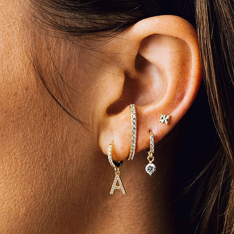 Elegant Alphabet Zircon Inlay Stainless Steel Earrings for Women