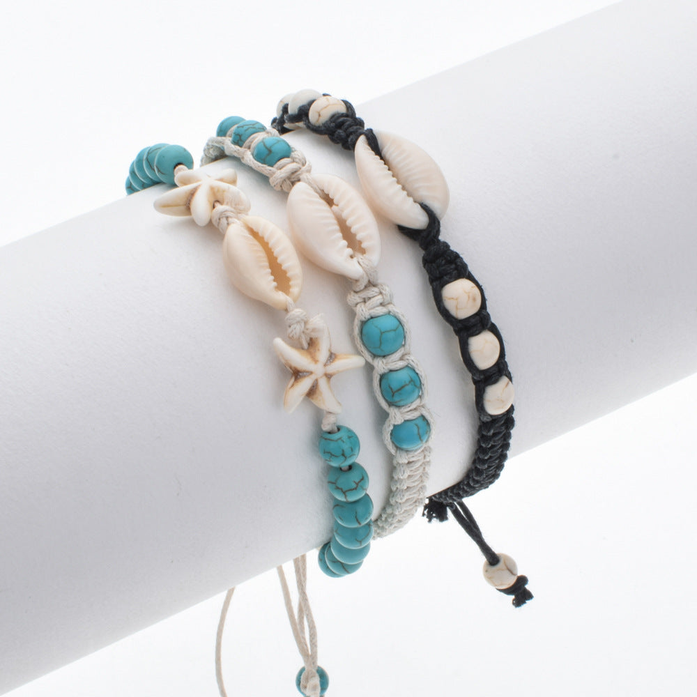 Marine Style Starfish and Shell Adjustable Rope Bracelet