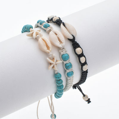 Marine Style Starfish and Shell Adjustable Rope Bracelet