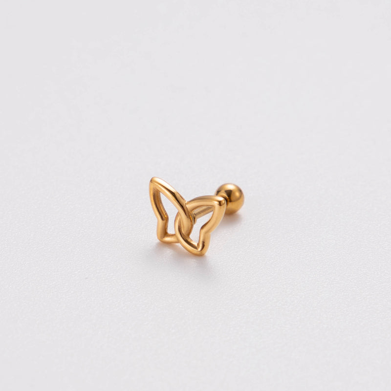 1 Piece Retro Punk Korean Style Heart Shape Butterfly 18K Gold Plated Stainless Steel Ear Stud