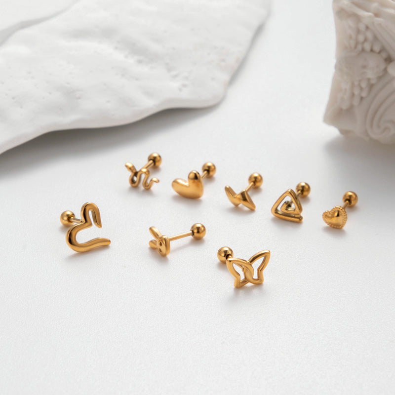 1 Piece Retro Punk Korean Style Heart Shape Butterfly 18K Gold Plated Stainless Steel Ear Stud