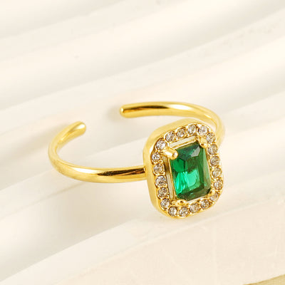 1 Piece Shiny Heart Shape Zircon Inlay Adjustable Stainless Steel Open Ring