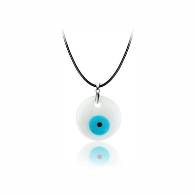 Evil Eye Glass Pendant Leather Rope Unisex Necklace