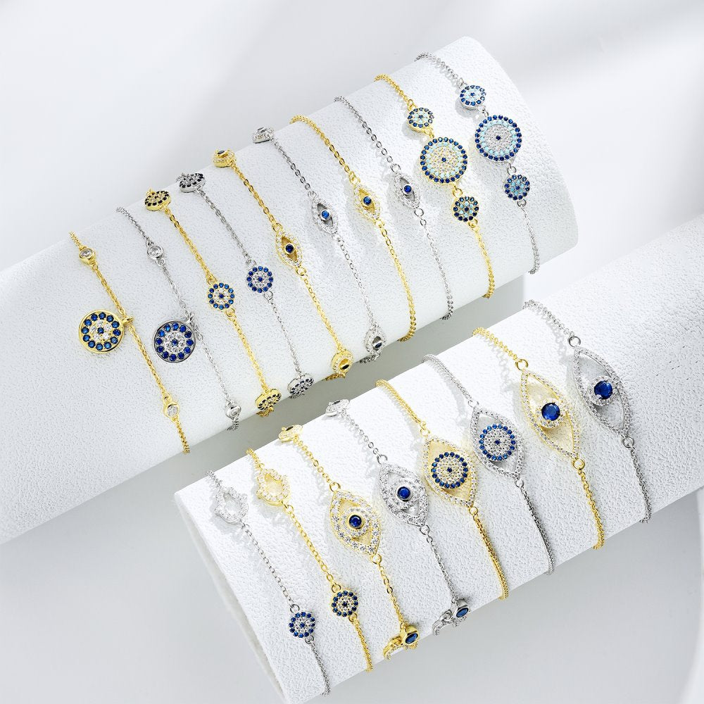 Simple Style Devil's Eye Sterling Silver Zircon Bracelet - Minimalist Luxury Design