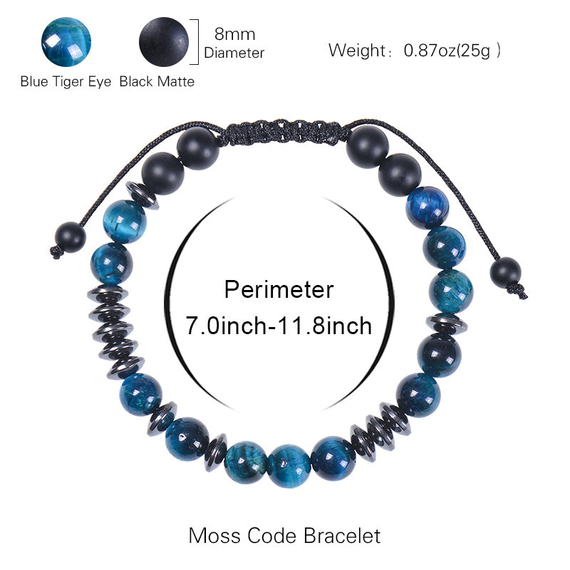 Geometric Natural Stone Tiger Eye Morse Code Bracelet for Men