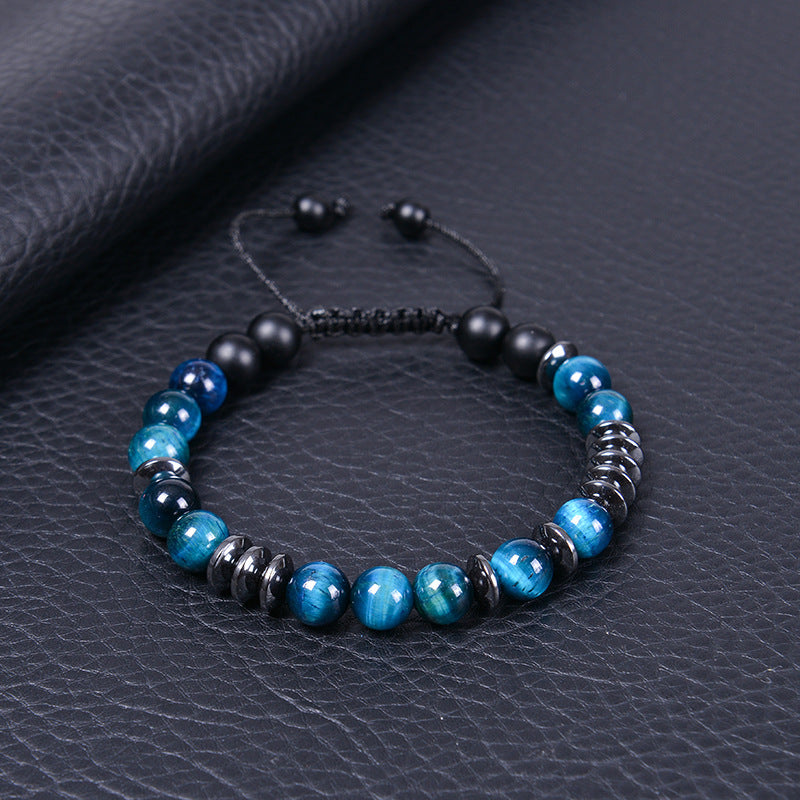 Geometric Natural Stone Tiger Eye Morse Code Bracelet for Men