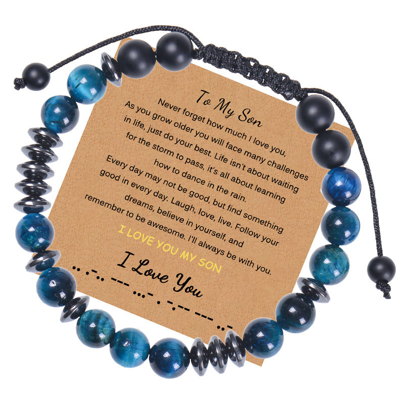 Geometric Natural Stone Tiger Eye Morse Code Bracelet for Men