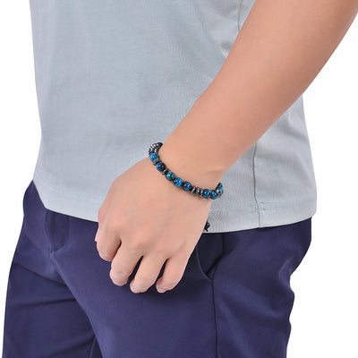 Geometric Natural Stone Tiger Eye Morse Code Bracelet for Men