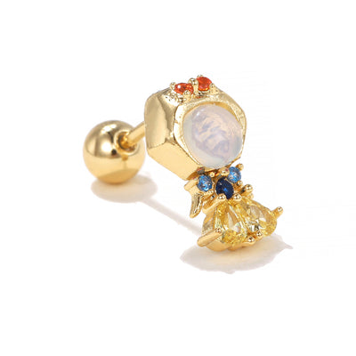 1 Piece Heart Shape Zircon Inlay 18K Gold Plated Ear Studs - Colorful Princess Series Fashion Piercing Jewelry