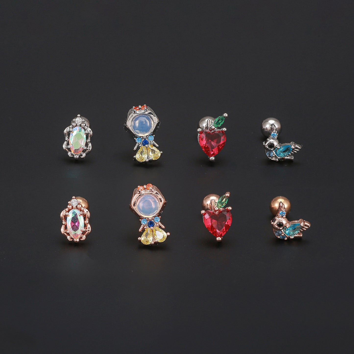 1 Piece Heart Shape Zircon Inlay 18K Gold Plated Ear Studs - Colorful Princess Series Fashion Piercing Jewelry