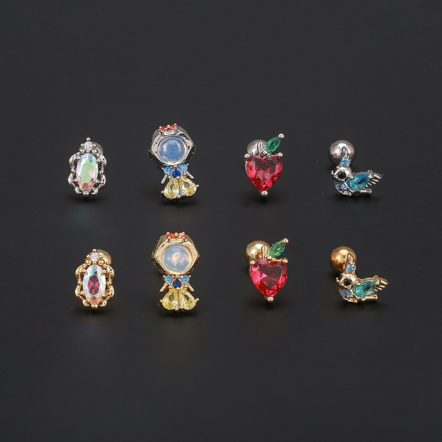 1 Piece Heart Shape Zircon Inlay 18K Gold Plated Ear Studs - Colorful Princess Series Fashion Piercing Jewelry