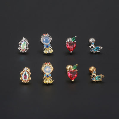 1 Piece Heart Shape Zircon Inlay 18K Gold Plated Ear Studs - Colorful Princess Series Fashion Piercing Jewelry