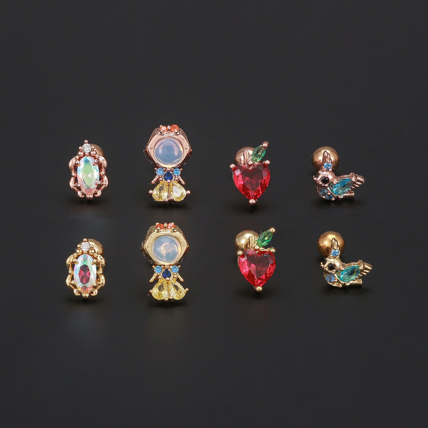 1 Piece Heart Shape Zircon Inlay 18K Gold Plated Ear Studs - Colorful Princess Series Fashion Piercing Jewelry