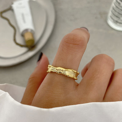 1 Piece Irregular Textured 18K Gold Plated Sterling Silver Open Ring