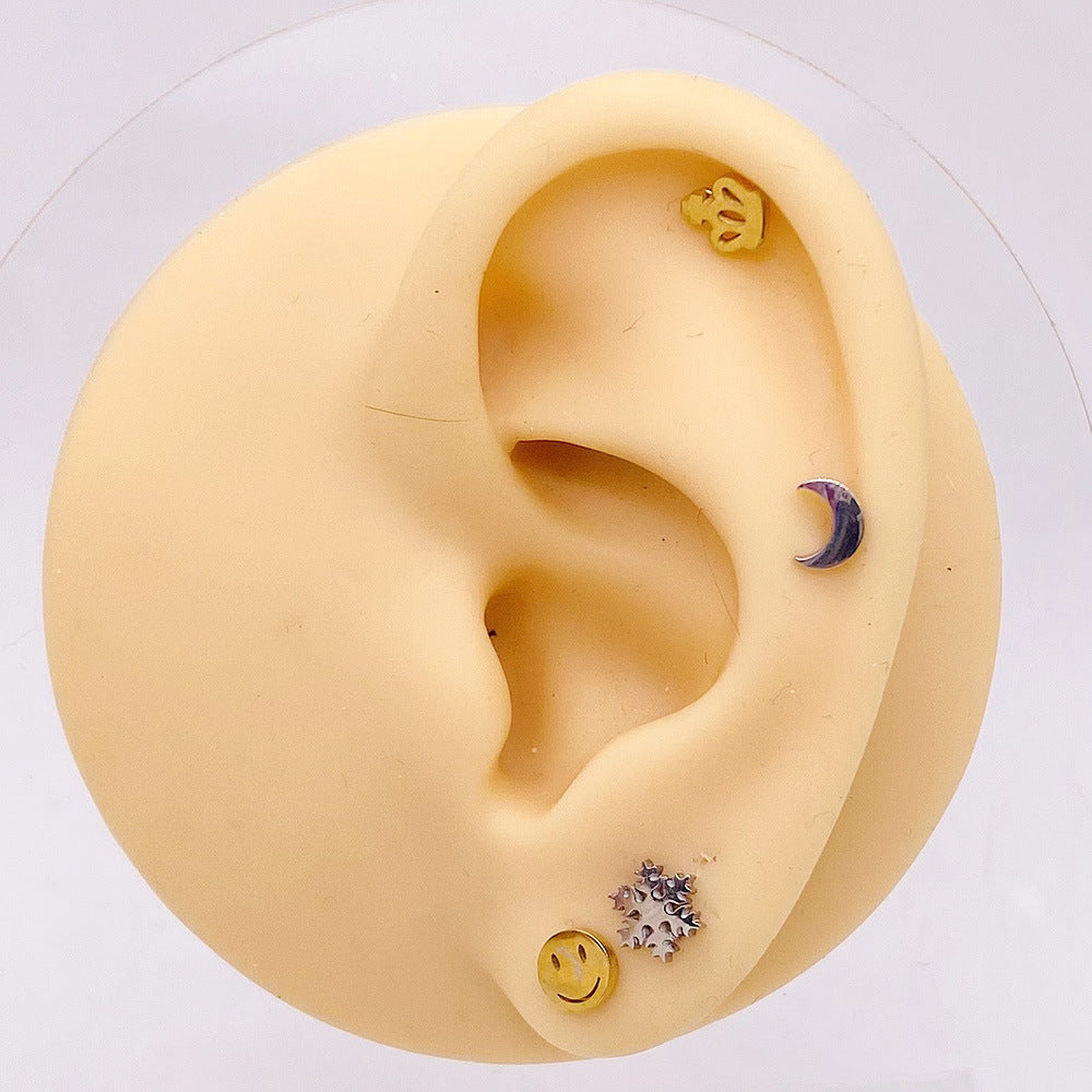 Simple Moon and Snowflake Stainless Steel Stud Earrings