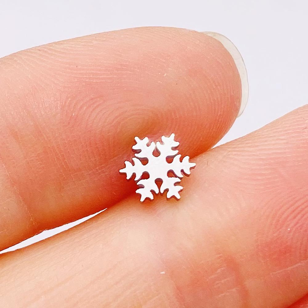 Simple Moon and Snowflake Stainless Steel Stud Earrings