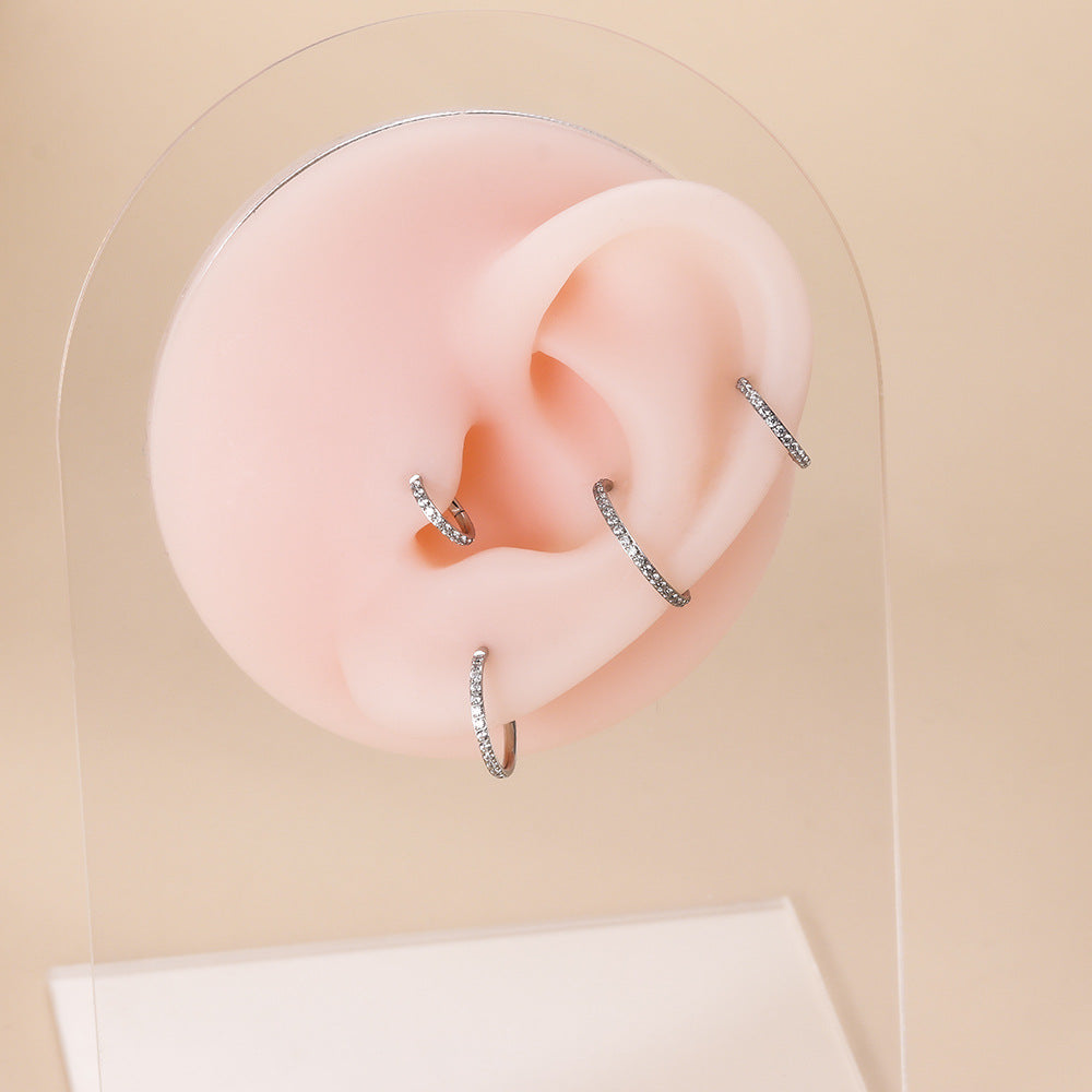 Simple Round Titanium Zircon Inlaid Nose Ring