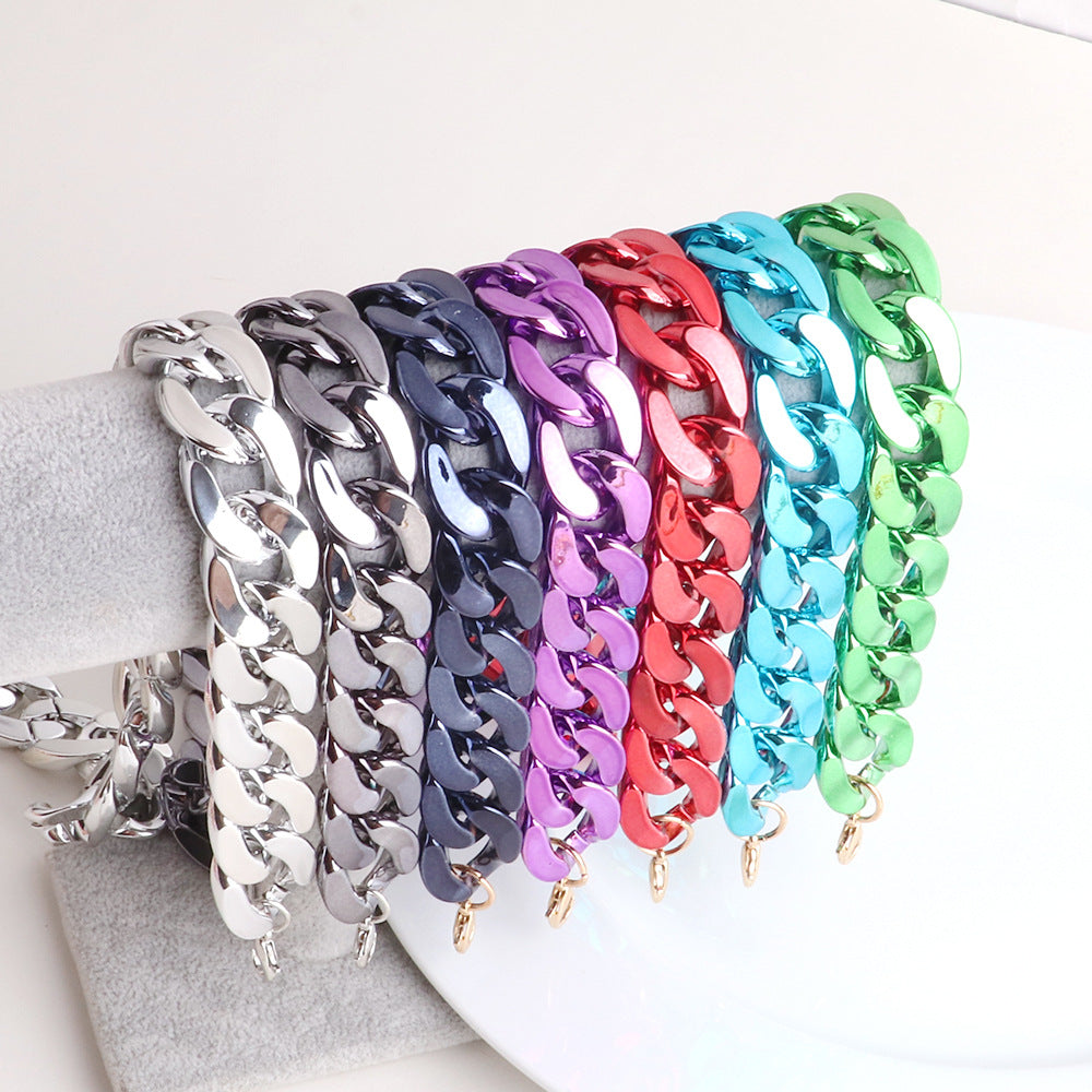 Simple Acrylic Chain Necklace for Women - Colorful Electroplated Design