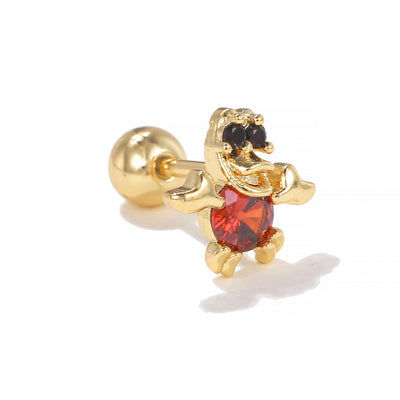 1 Piece Minimalist Brass Zircon Ear Studs with 18K Gold and White Gold Plating