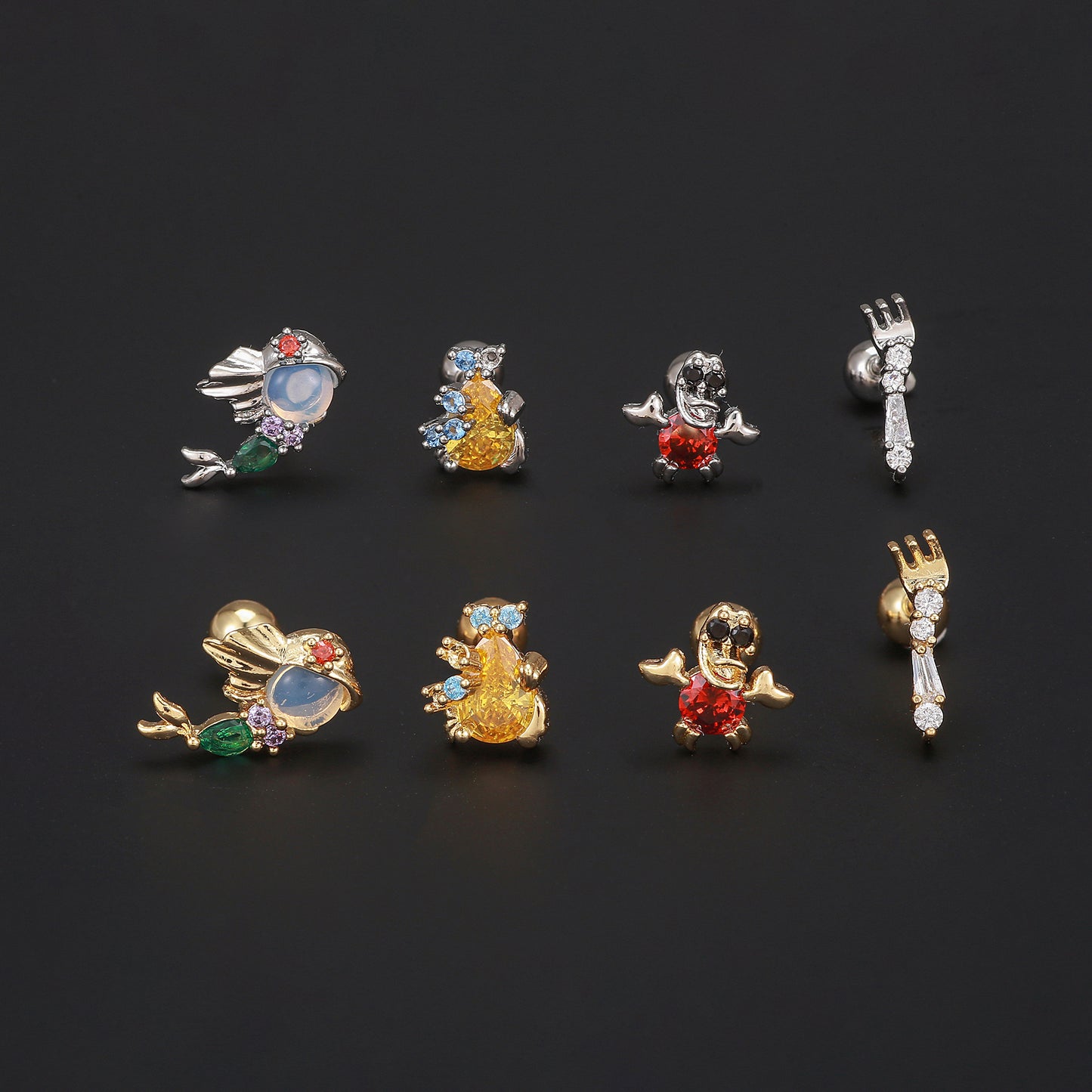 1 Piece Minimalist Brass Zircon Ear Studs with 18K Gold and White Gold Plating