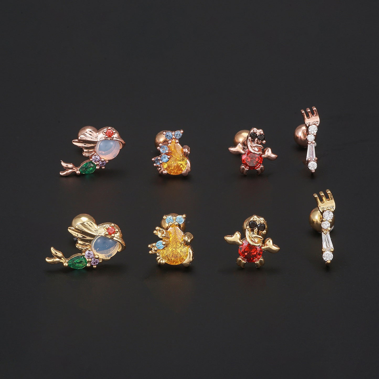 1 Piece Minimalist Brass Zircon Ear Studs with 18K Gold and White Gold Plating