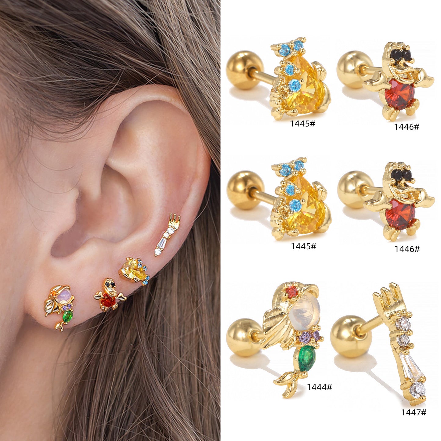 1 Piece Minimalist Brass Zircon Ear Studs with 18K Gold and White Gold Plating