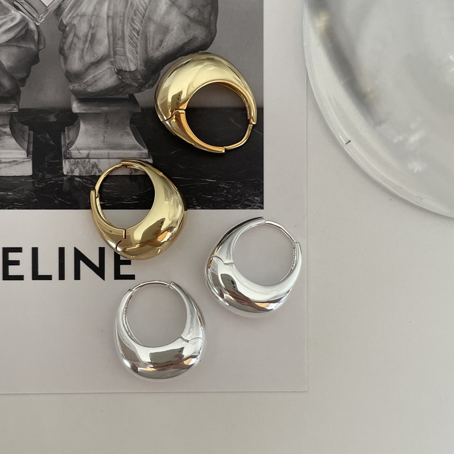 1 Piece Minimalist 18K Gold Plated Sterling Silver Oval Earrings