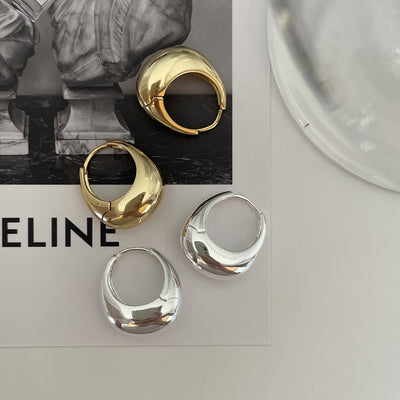 1 Piece Minimalist 18K Gold Plated Sterling Silver Oval Earrings
