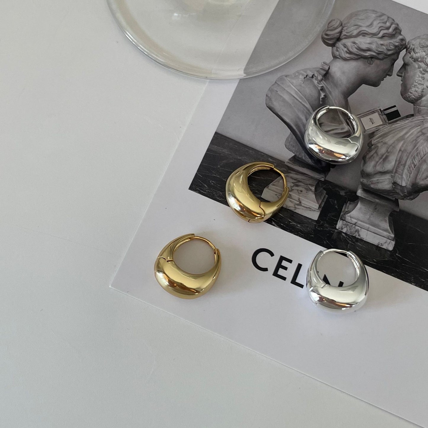 1 Piece Minimalist 18K Gold Plated Sterling Silver Oval Earrings