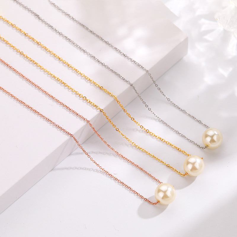 Simple Baroque Freshwater Pearl Titanium Steel Necklace