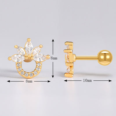 Streetwear Moon Heart Flower Zircon Inlay Stainless Steel Ear Studs