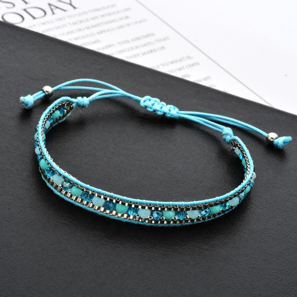 Multicolor Crystal Bead Layered Rope Chain Vintage Boho Unisex Bracelet