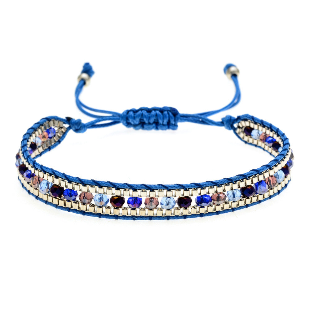 Multicolor Crystal Bead Layered Rope Chain Vintage Boho Unisex Bracelet