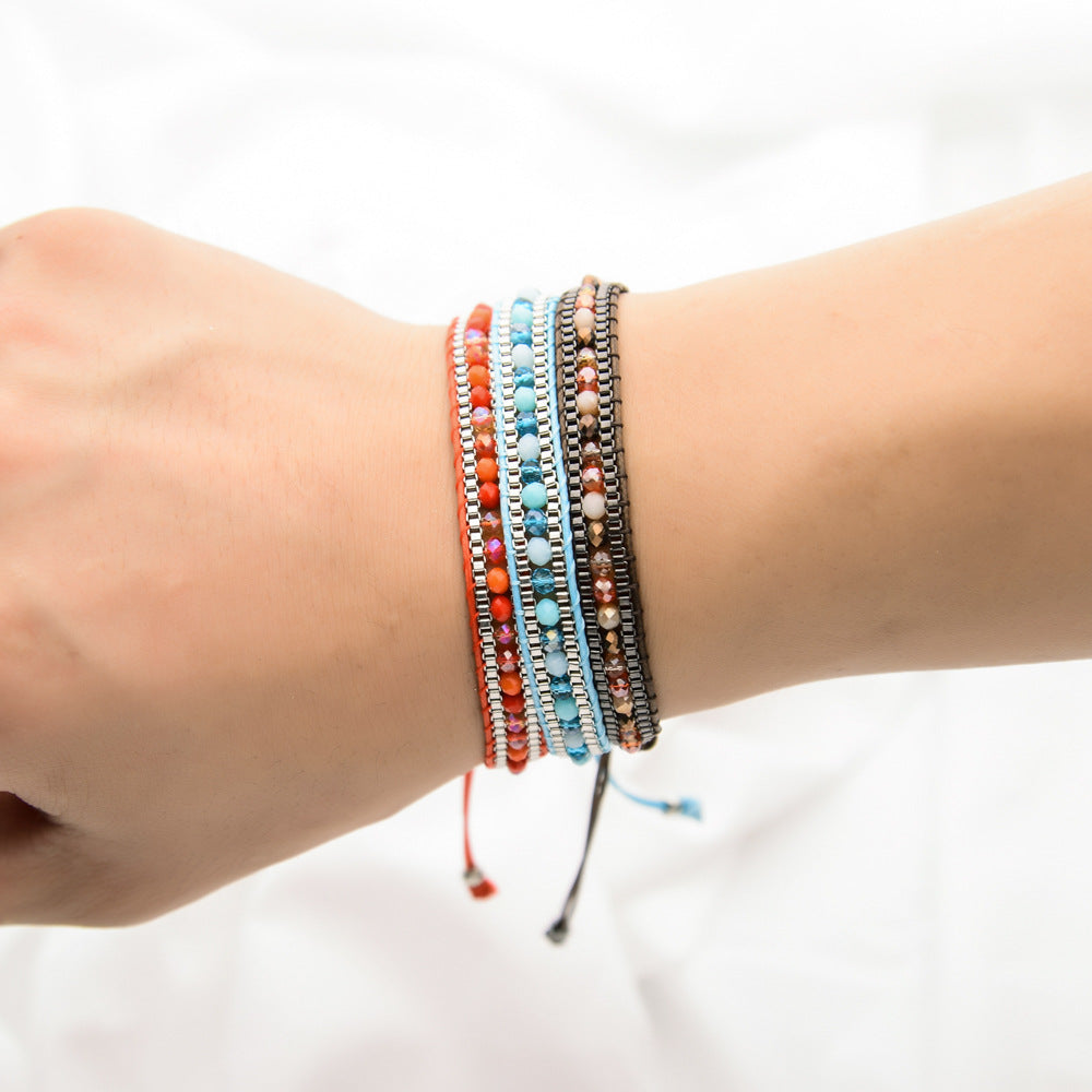 Multicolor Crystal Bead Layered Rope Chain Vintage Boho Unisex Bracelet