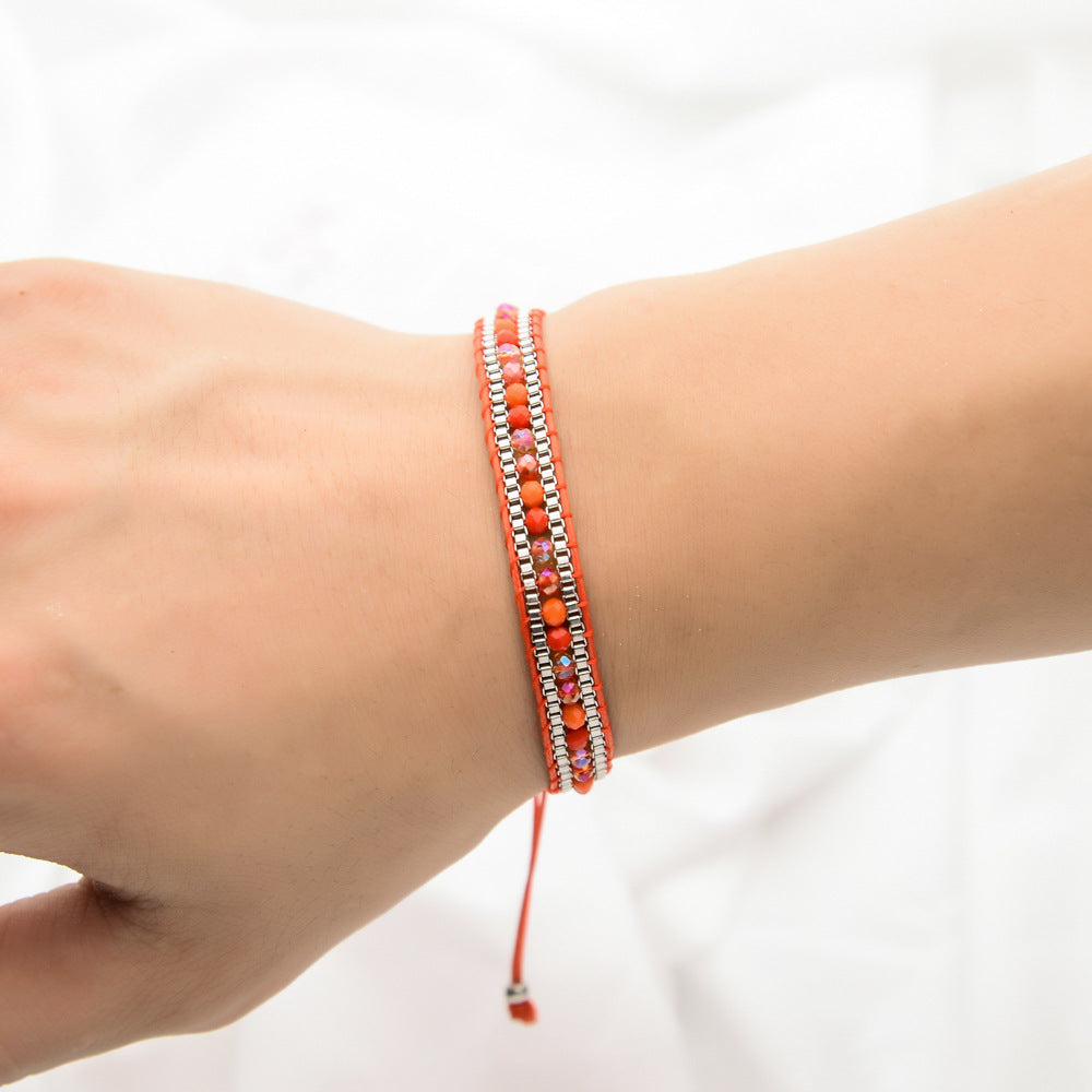 Multicolor Crystal Bead Layered Rope Chain Vintage Boho Unisex Bracelet