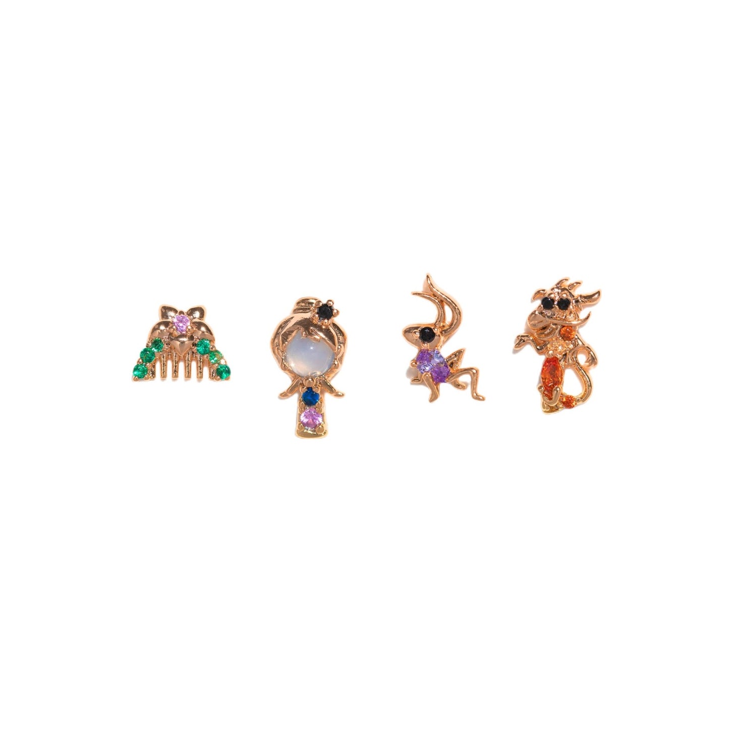 1 Set Mulan Princess 18K Gold Plated Brass Zircon Stud Earrings