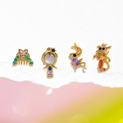 1 Set Mulan Princess 18K Gold Plated Brass Zircon Stud Earrings