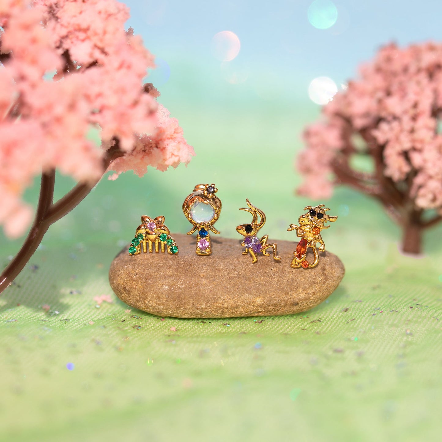 1 Set Mulan Princess 18K Gold Plated Brass Zircon Stud Earrings
