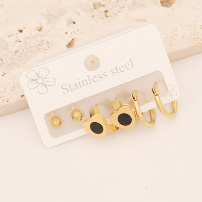 1 Set Casual Simple Pentagram and Heart Shape Stainless Steel Enamel Earrings Set