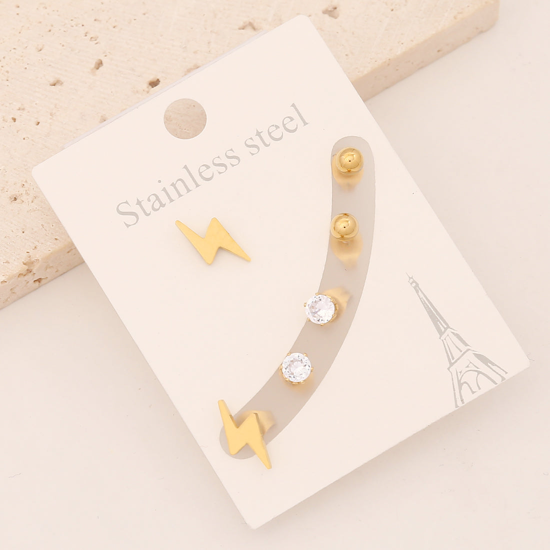 Preppy Style Star and Lightning Stainless Steel Earrings Set - 3 Pairs