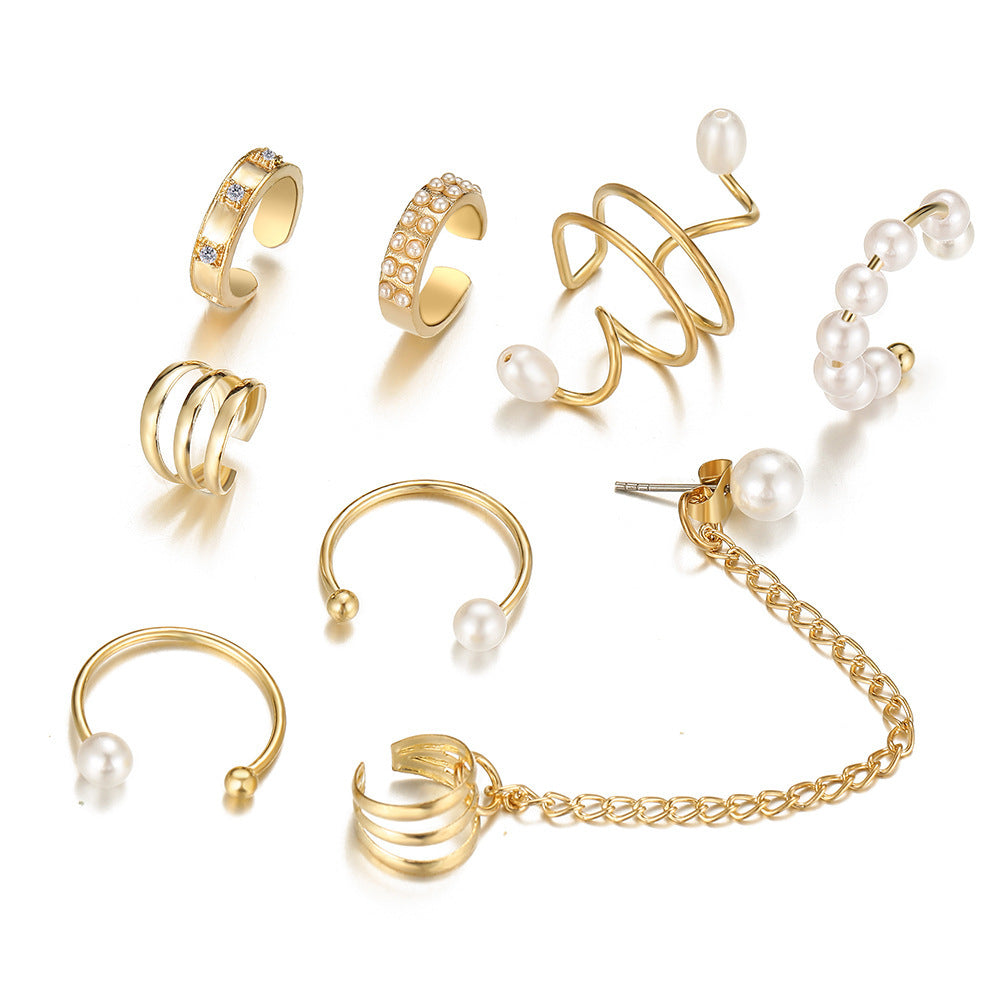 1 Set Minimalist Geometric Alloy Plated Artificial Gemstone Ear Cuff and Stud Set for Women