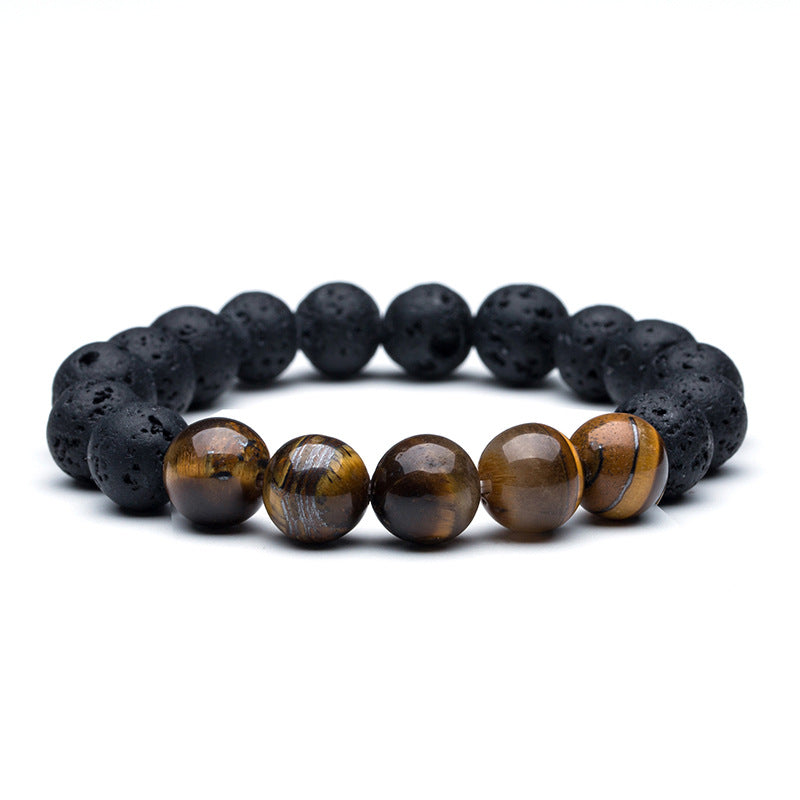 10mm Turquoise & Tiger Eye Beaded Elastic Bracelet