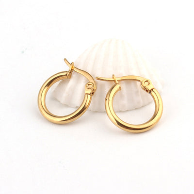 Minimalist Stainless Steel & Titanium Hoop Earrings - Gold Vintage Style