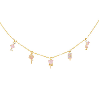 18K Gold Plated Colorful Zircon Lollipop Pendant Necklace